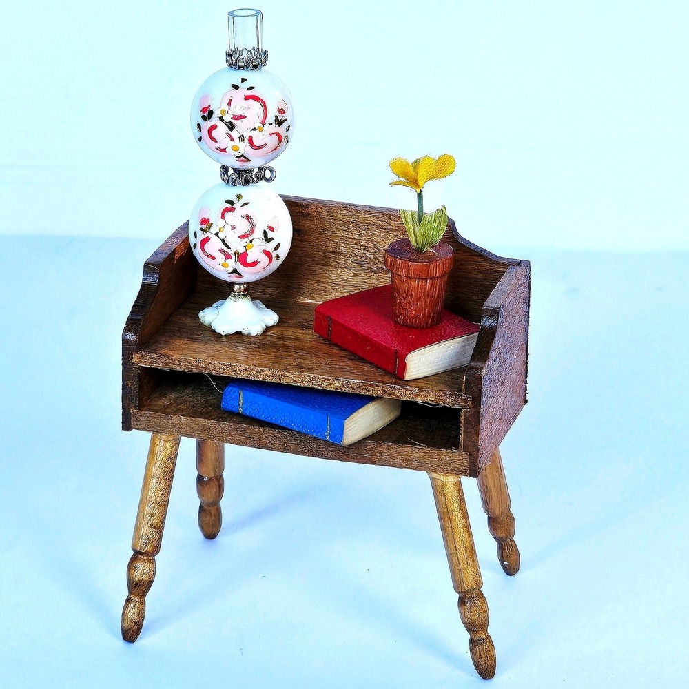 Vintage Farmhouse Dollhouse Desk Set MCM Wood Furniture‎ Miniature Accessories